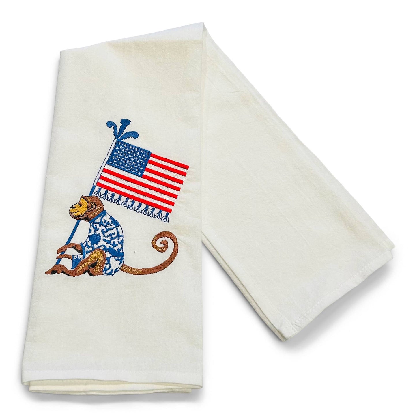 Towel - Blue Monkey with American Flag on white