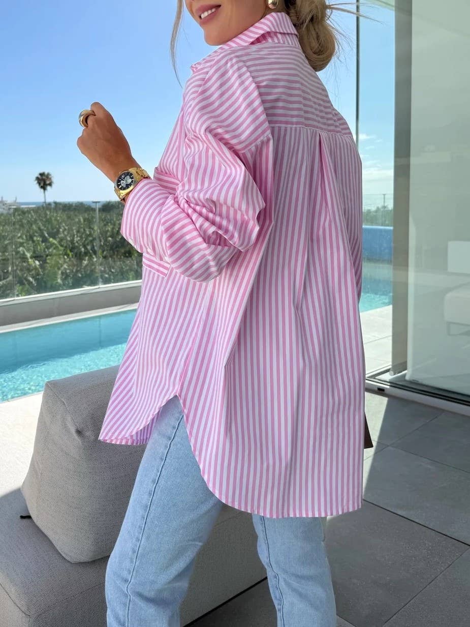 Stylish Casual Buttoned Stripe Print Shirt