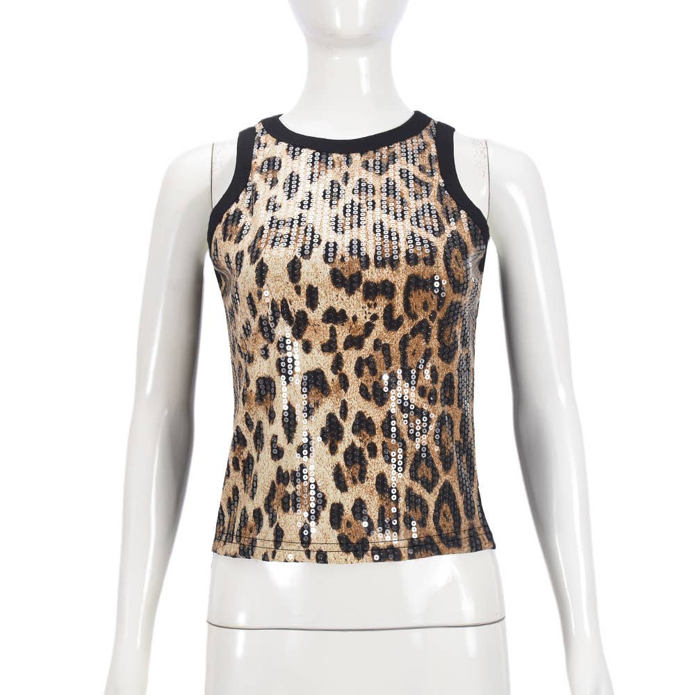 Party sequin vest leopard print tank top