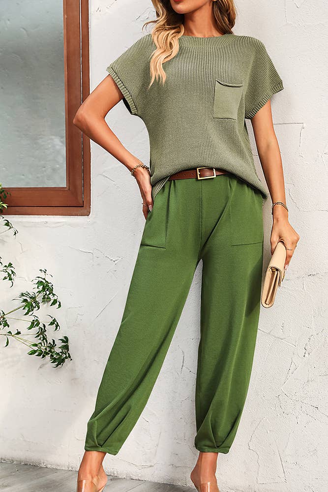 Plain Cozy Knit Top With Joggers Pant 2pcs Set CF-MD092