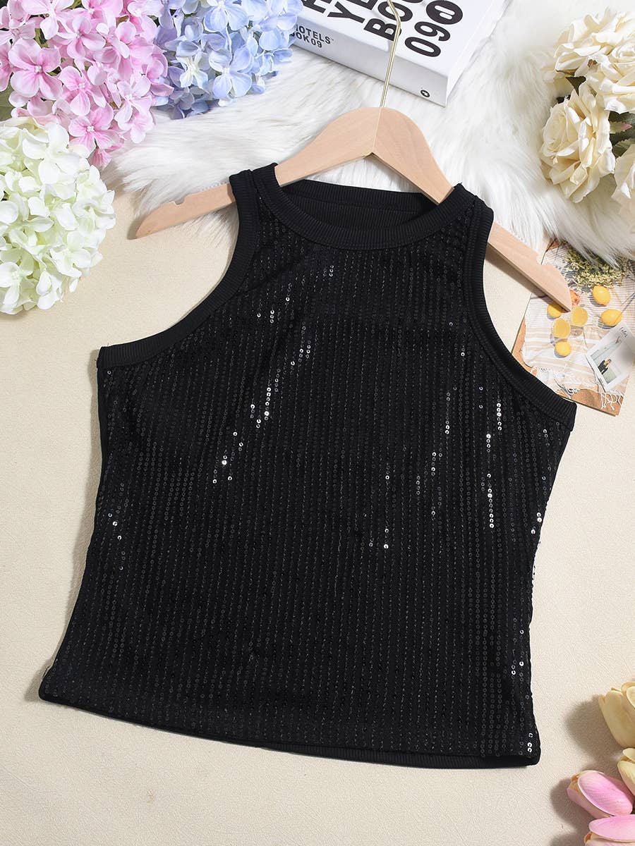 Party sequin vest leopard print tank top