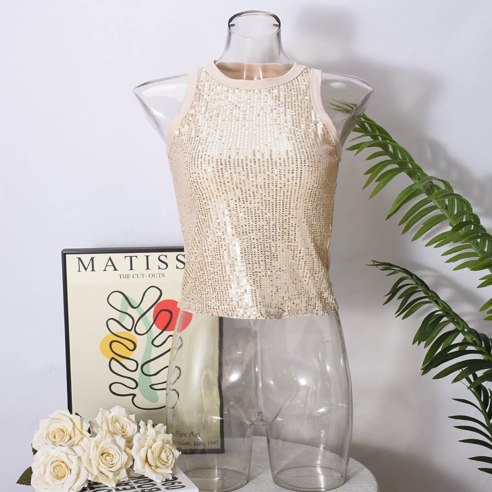 Party sequin vest leopard print tank top