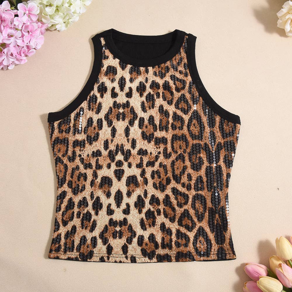 Party sequin vest leopard print tank top