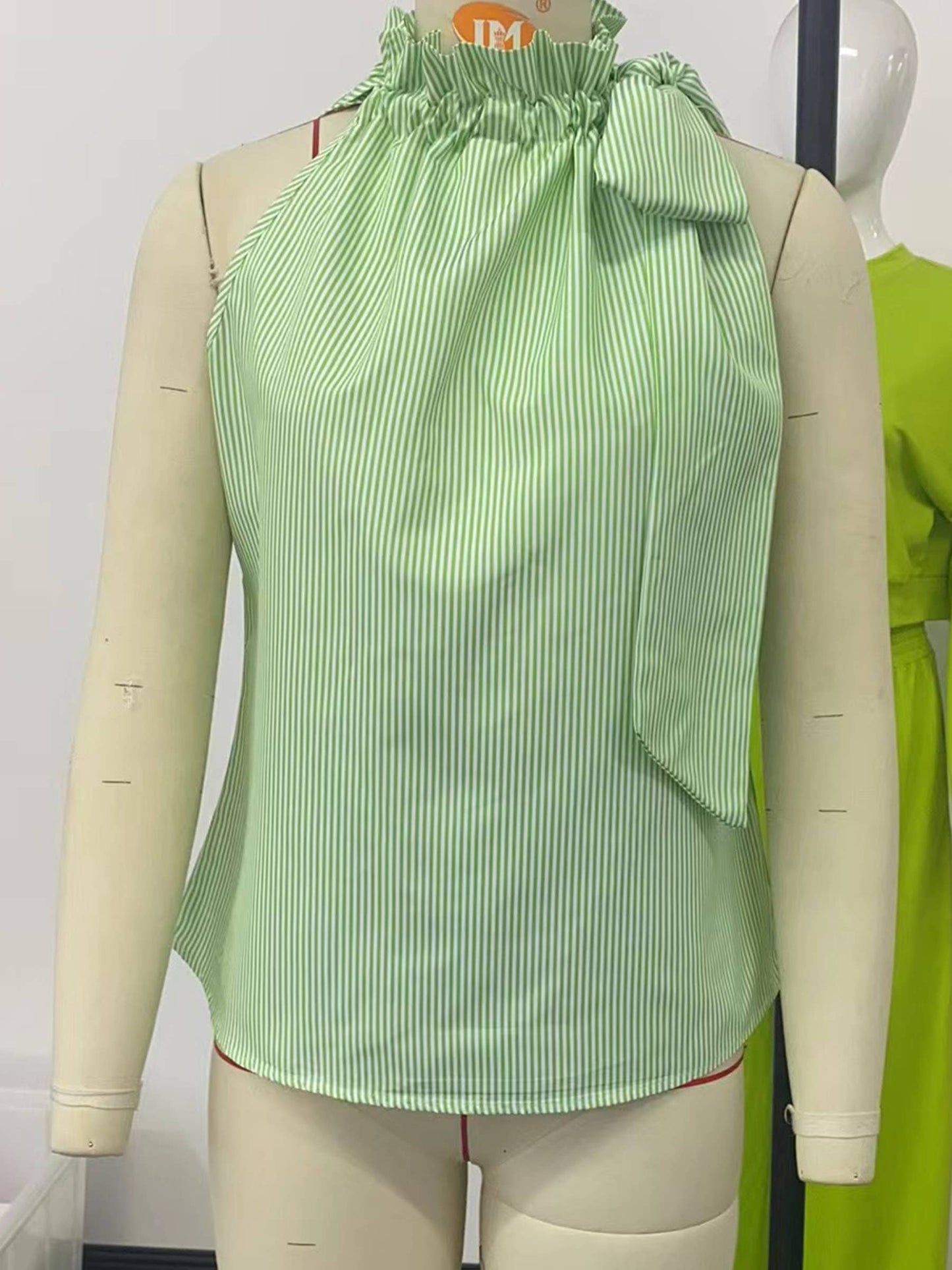 Sleeveless Striped High Neck Knot Sleeveless top