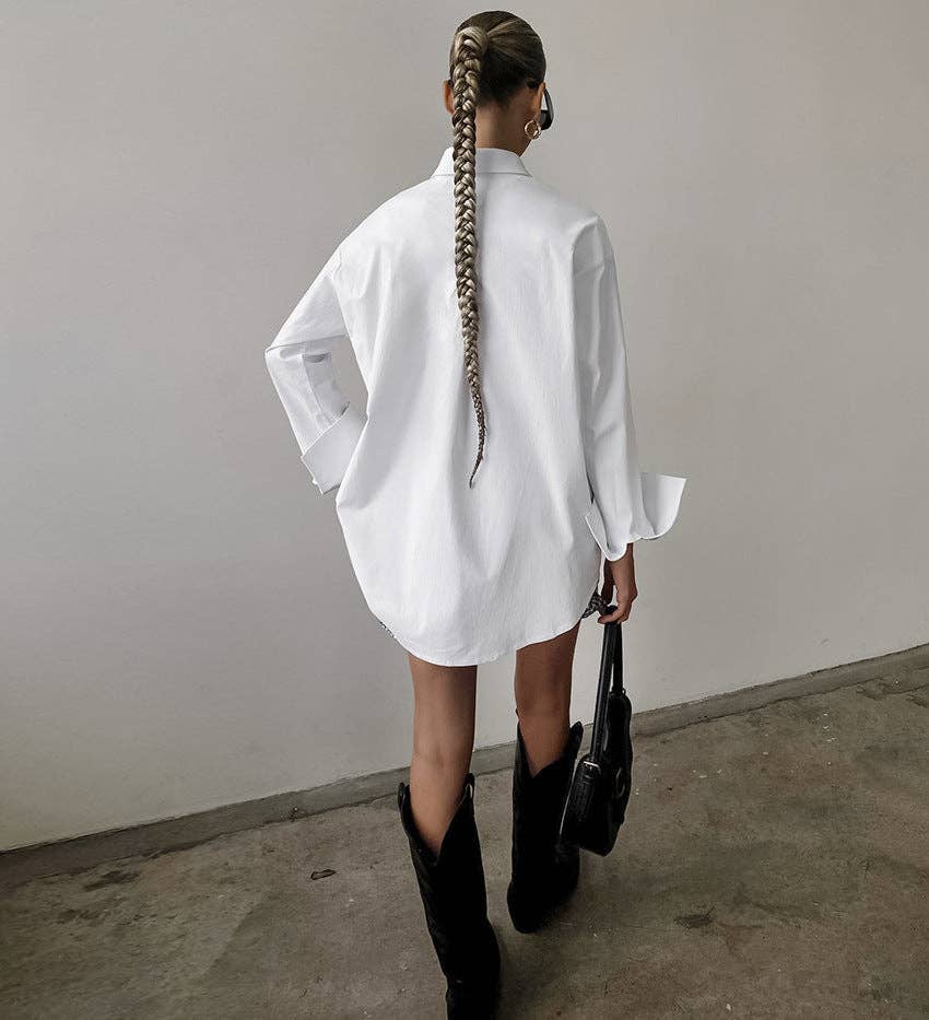 White Lapel Collar Botton Down Fit Daily Shirt CY0533