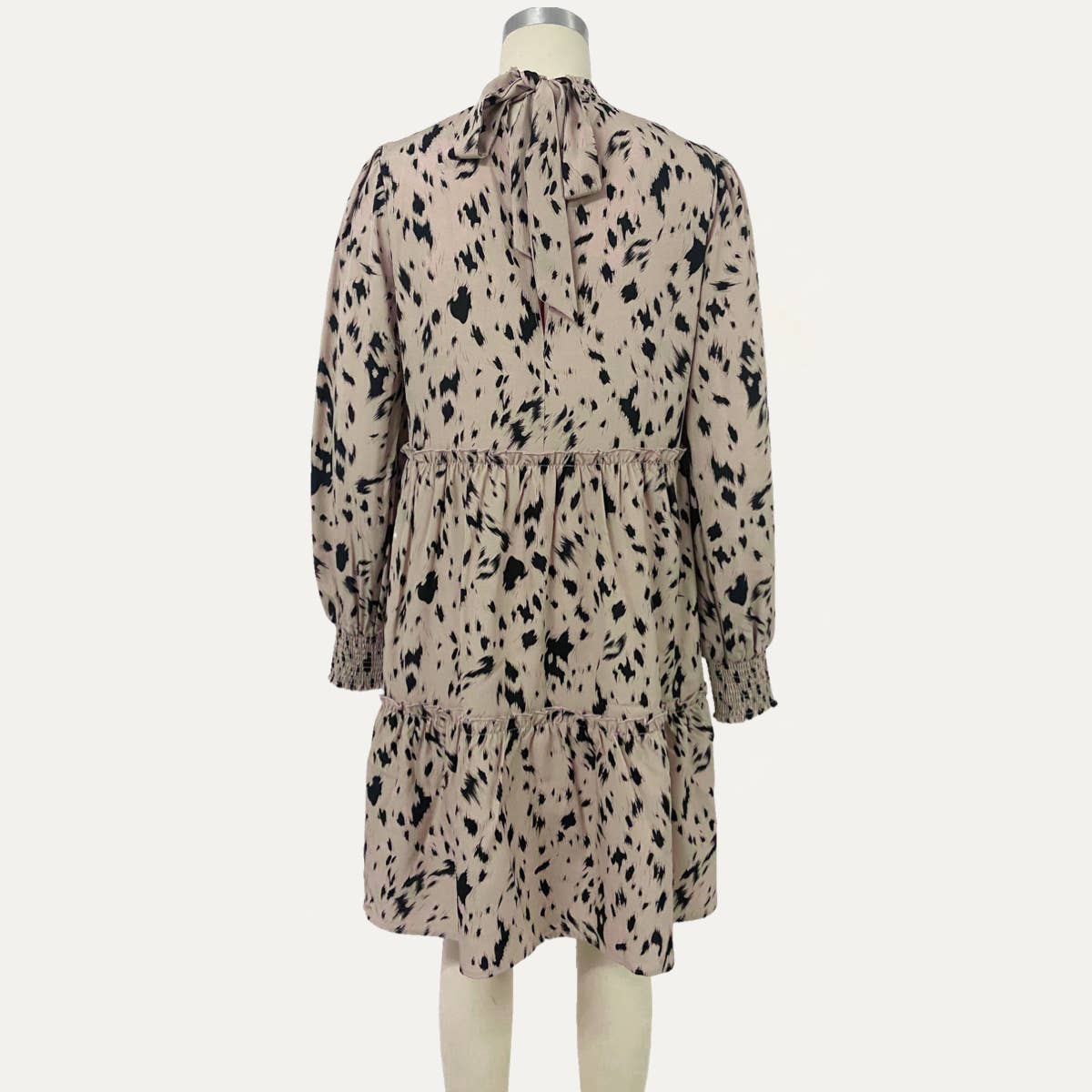 Fashionable Printed Mock Neck Tie-Back Babydoll Dress