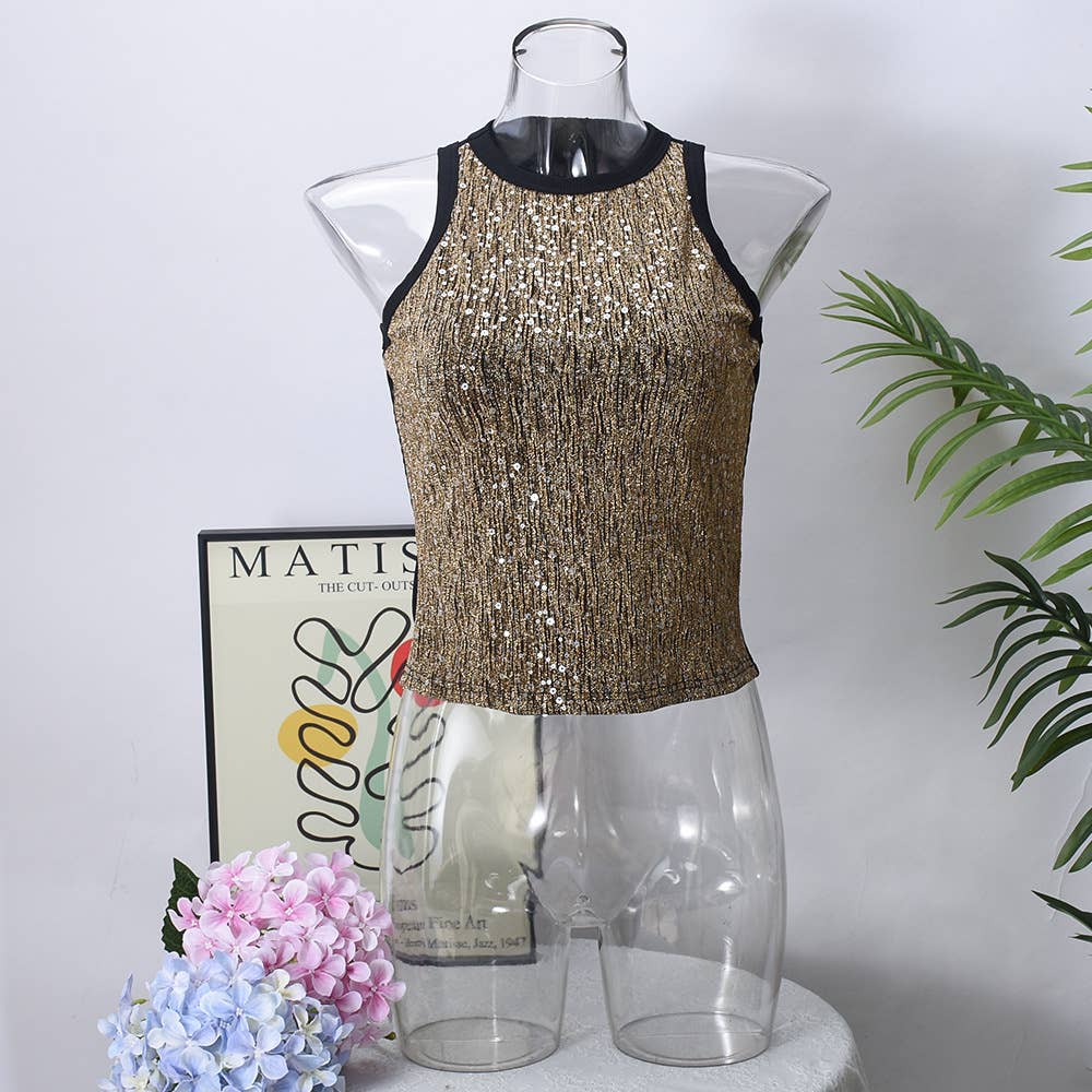 Party sequin vest leopard print tank top