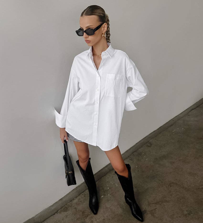 White Lapel Collar Botton Down Fit Daily Shirt CY0533