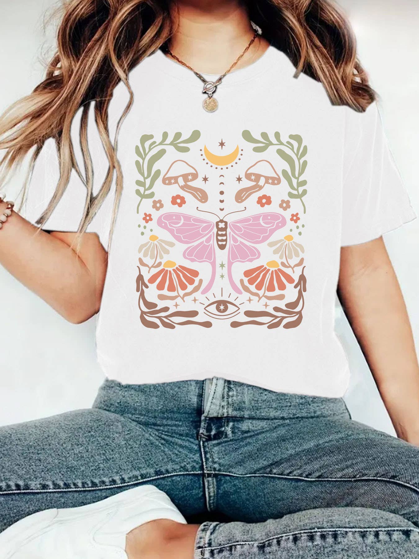Country Style moth mushroom forest Graphic Tee