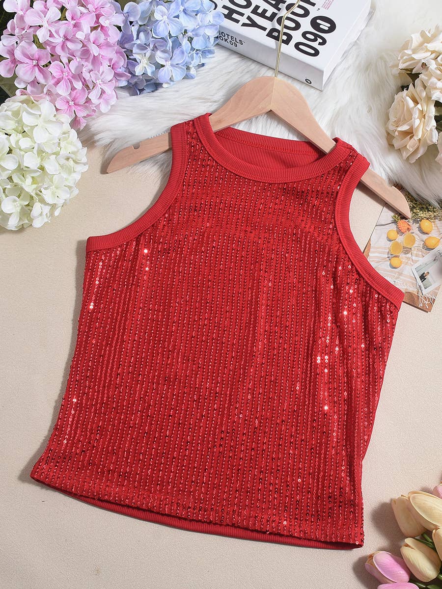 Party sequin vest leopard print tank top