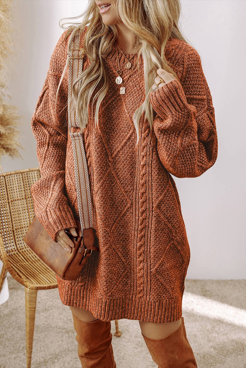 Grace Cable Knit Loose Fit Knit Sweater Dress | S-3XL