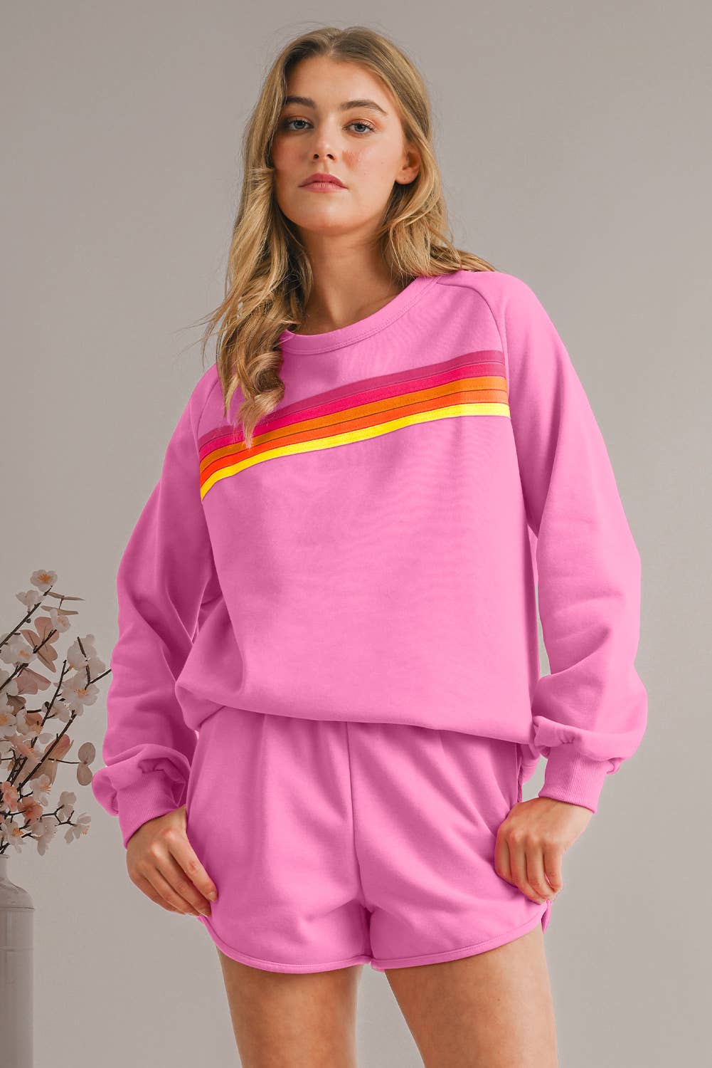 Colorful Striped Long Sleeve Top and Shorts Set | S-3XL