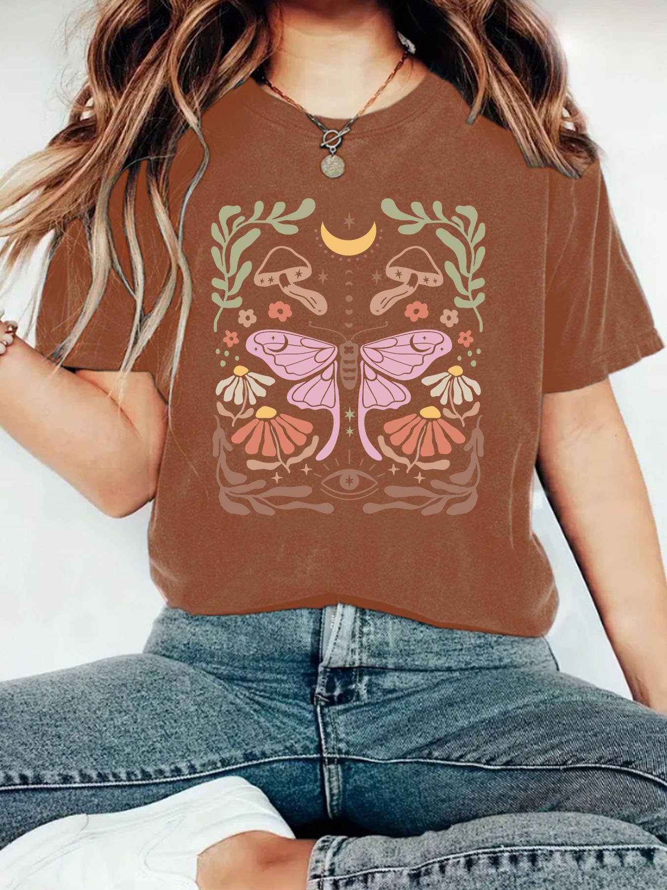 Country Style moth mushroom forest Graphic Tee