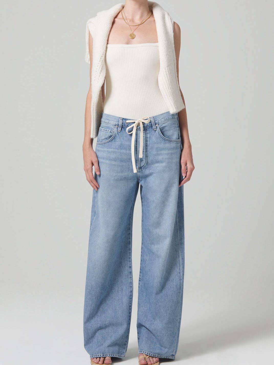 BAGGY WIDE-LEG DRAWSTRING STRAIGHT-LEG JEANS
