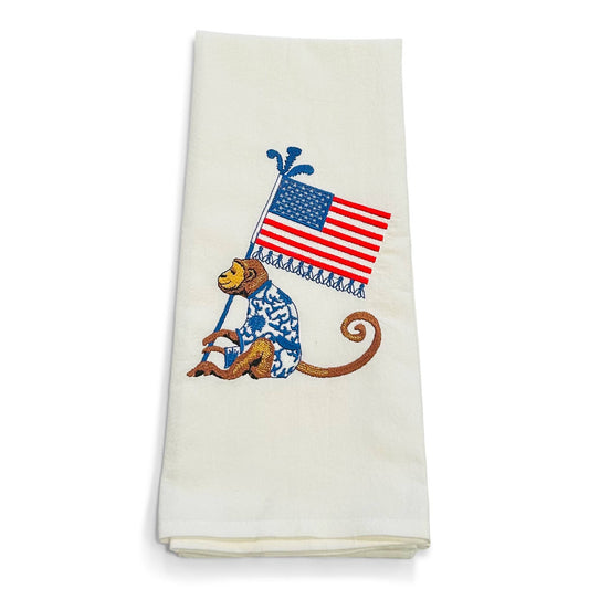 Towel - Blue Monkey with American Flag on white
