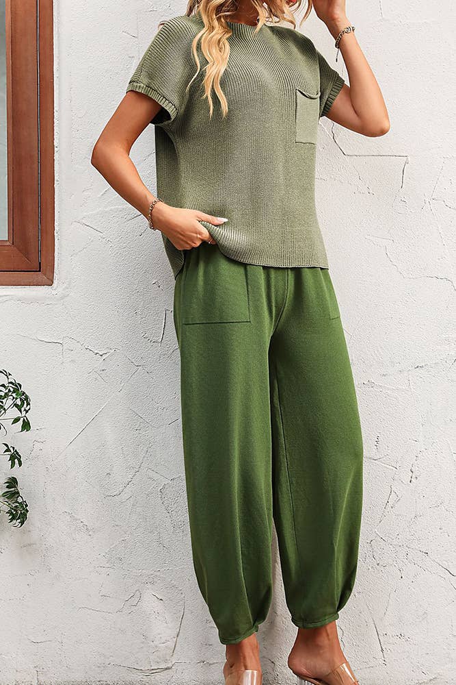 Plain Cozy Knit Top With Joggers Pant 2pcs Set CF-MD092