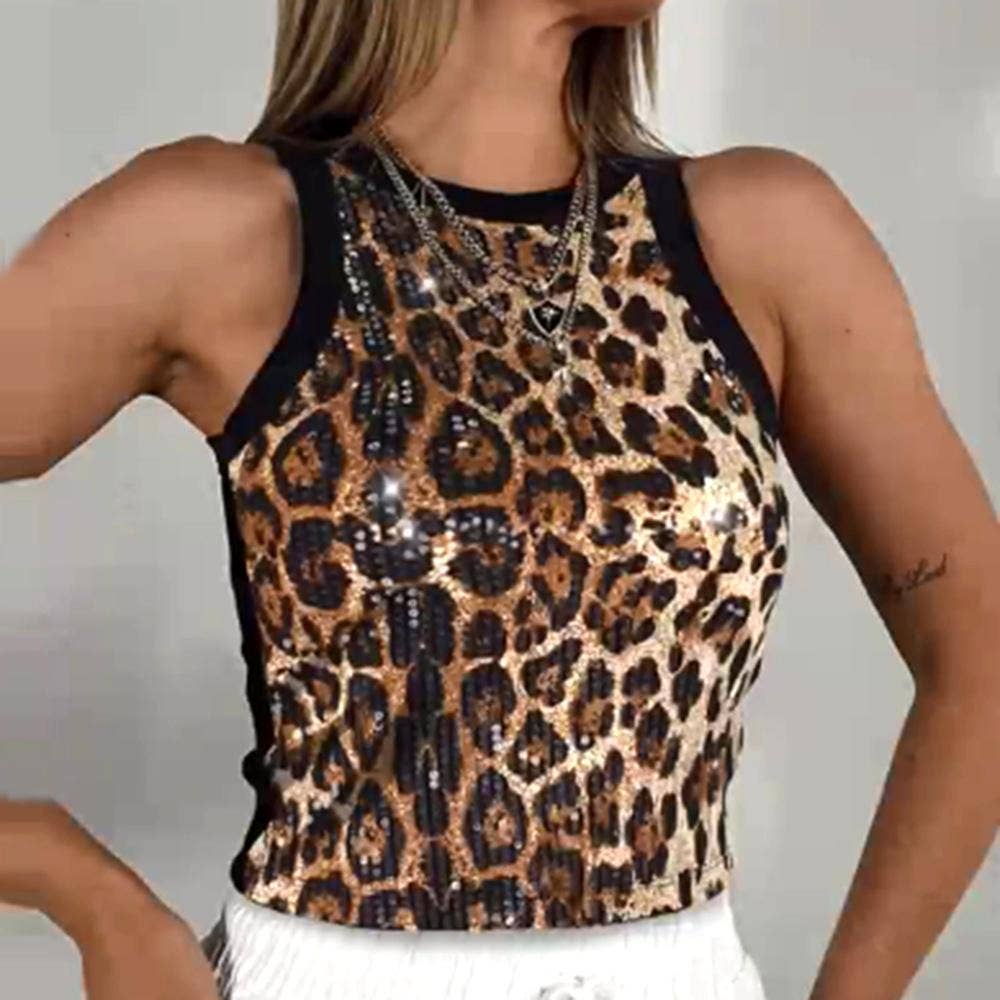 Party sequin vest leopard print tank top