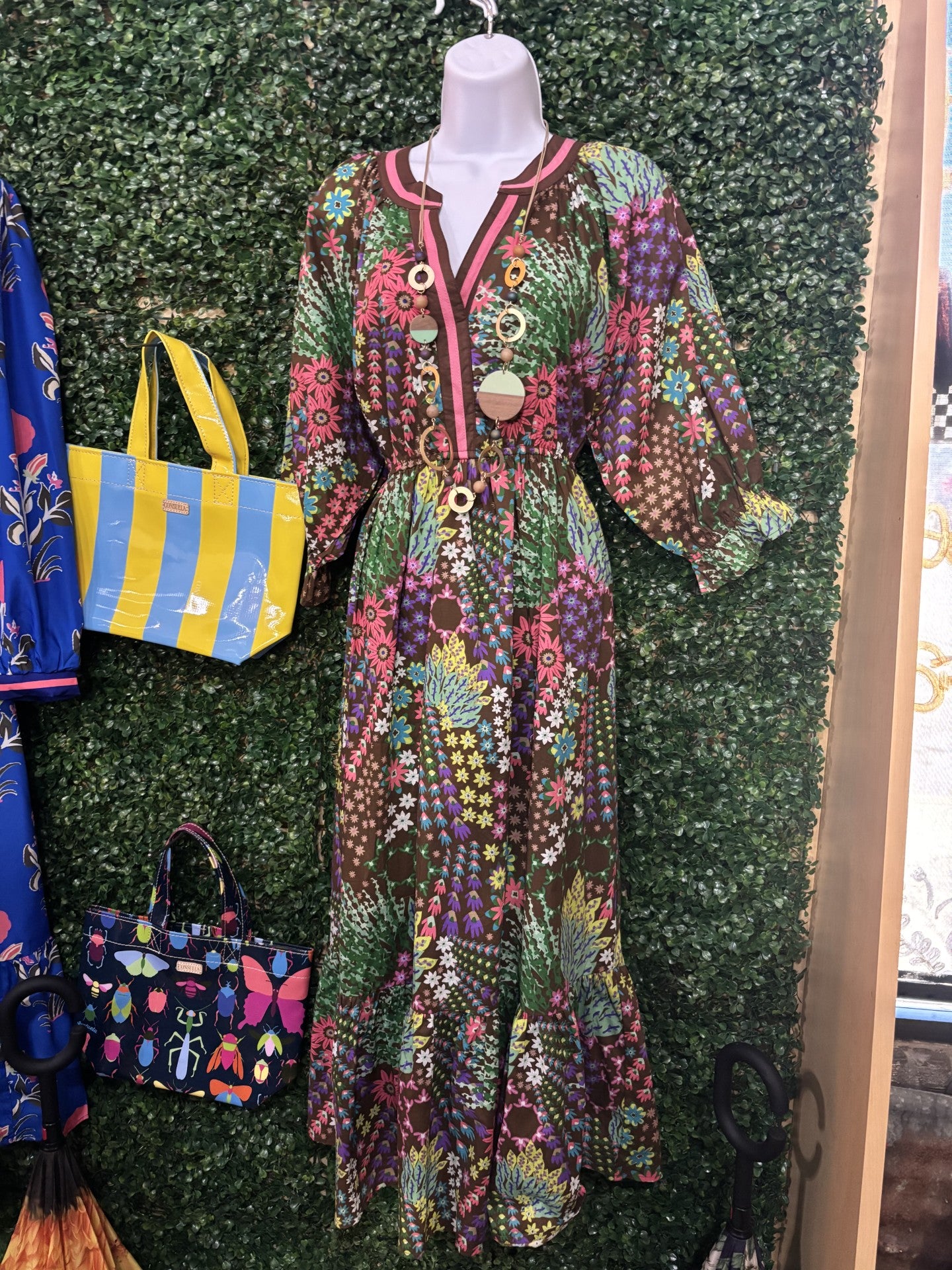 Umgee Brown Multi Color Flower Dress