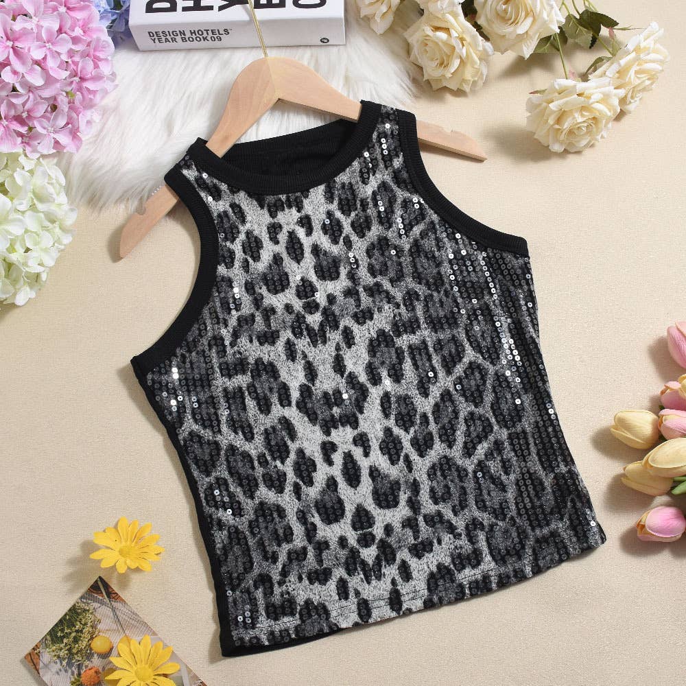 Party sequin vest leopard print tank top