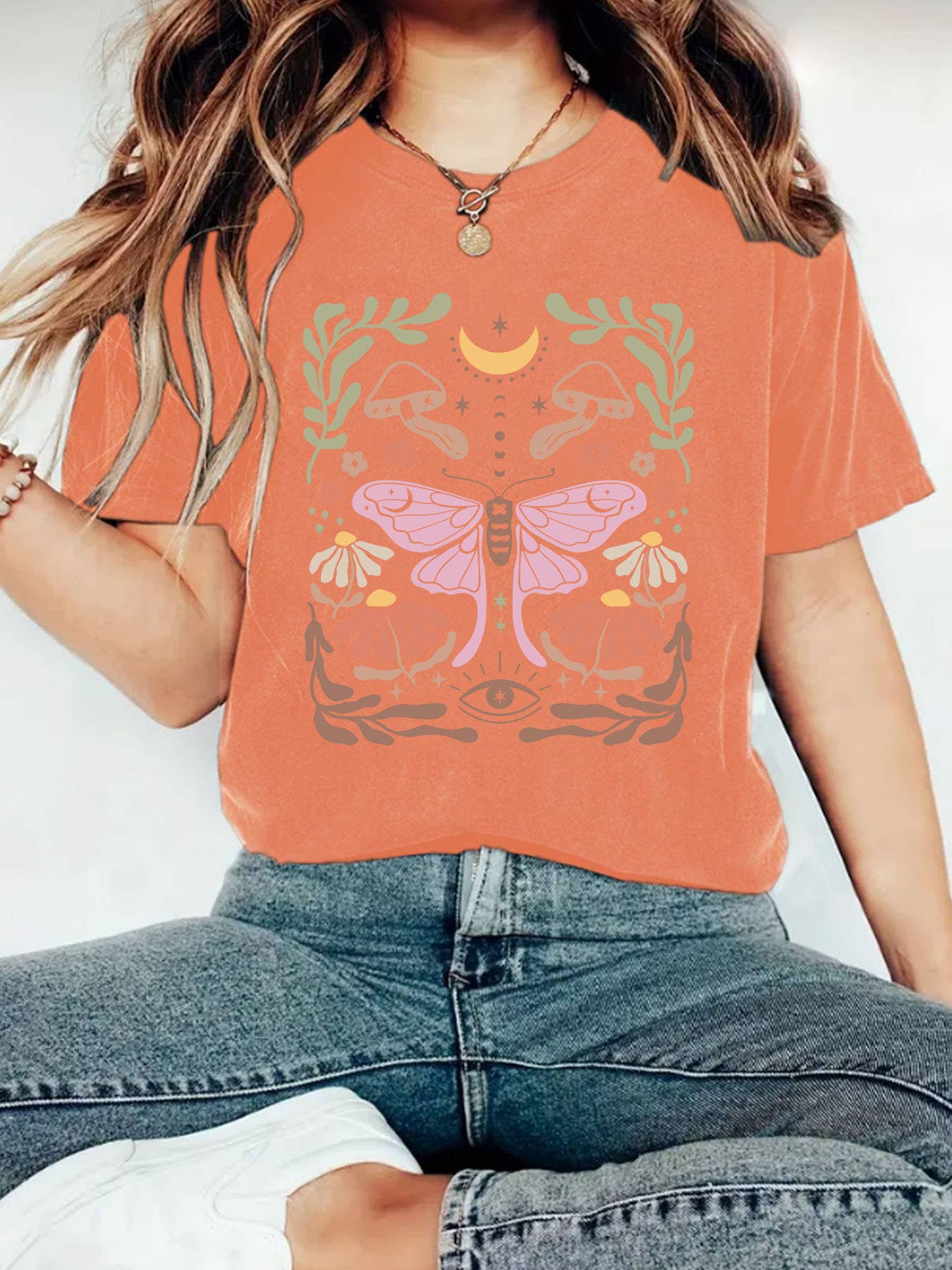 Country Style moth mushroom forest Graphic Tee