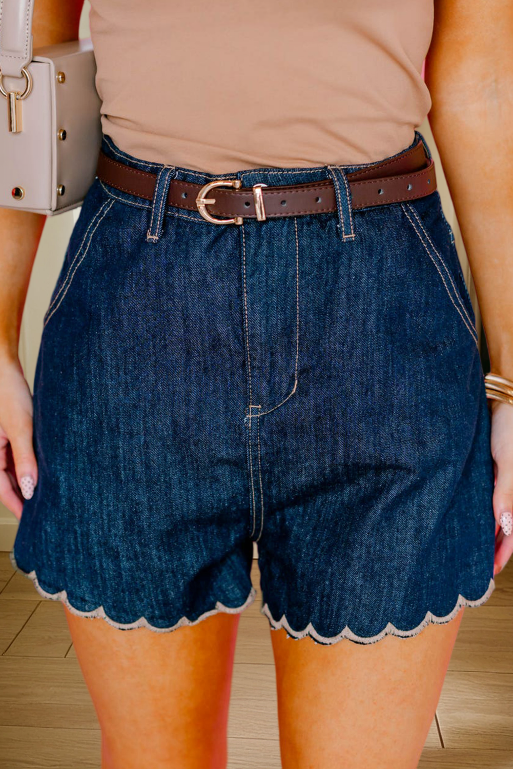 Spring 2026 Embroidered Scalloped Trim Relaxed Denim Shorts