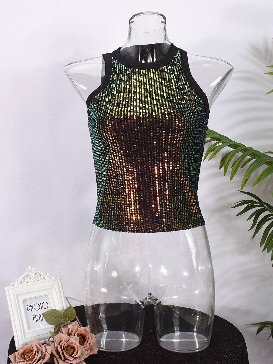 Party sequin vest leopard print tank top