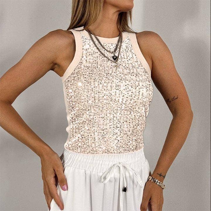 Party sequin vest leopard print tank top