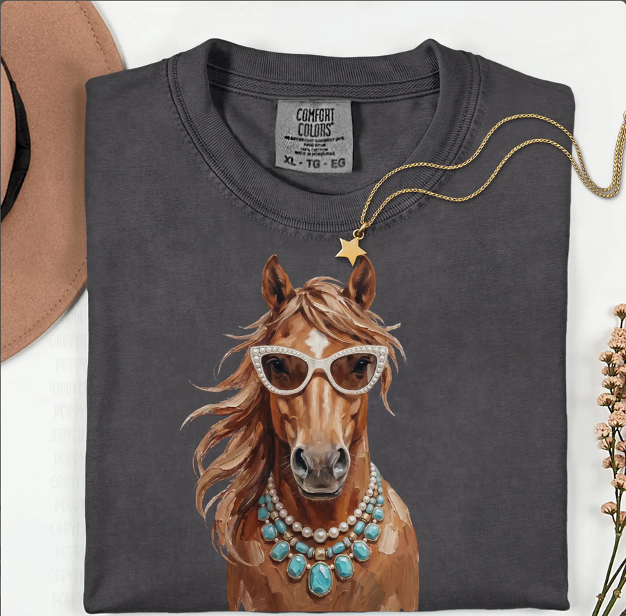 Glam Horse Sunglasses & Turquoise Graphic Tee