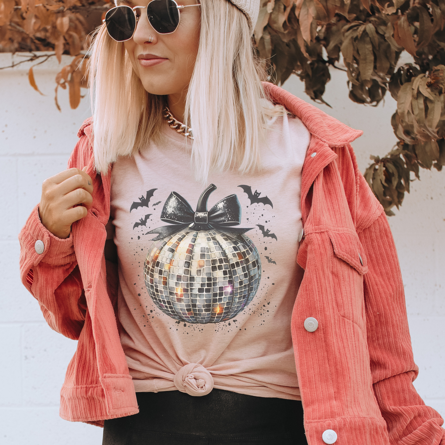 Halloween Bat Disco Pumpkin Coquette Graphic Tee