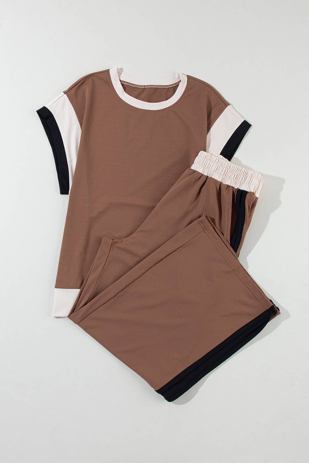 Color Block Detail Casual Two-piece Outfit
