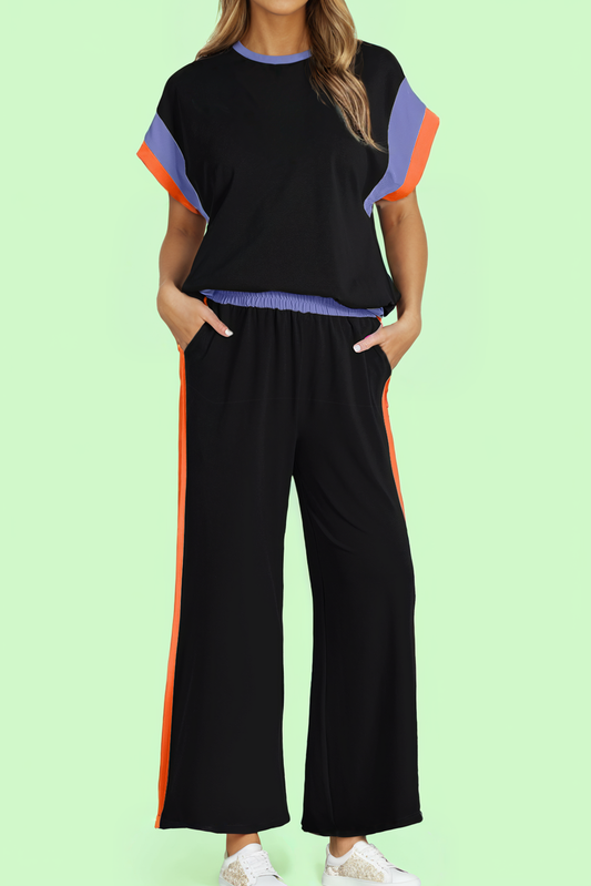 Color Block Detail Casual Two-piece Outfit